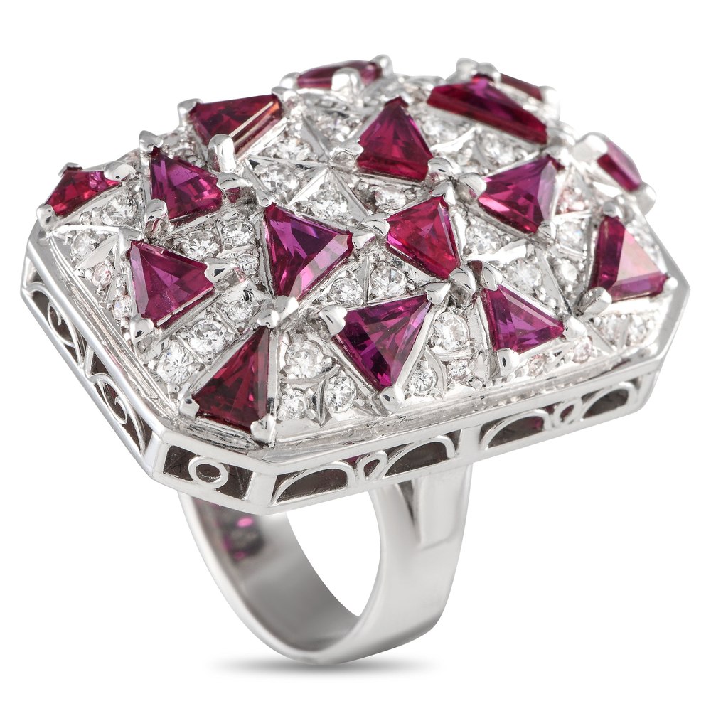 LB Exclusive 18K White Gold 0.78ct Diamond and Ruby Cocktail Ring MF08-012424