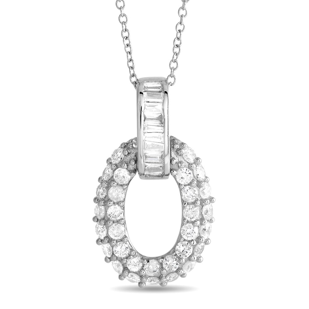 LB Exclusive 14K White Gold 0.63ct Diamond Oval Necklace PN-15335-W