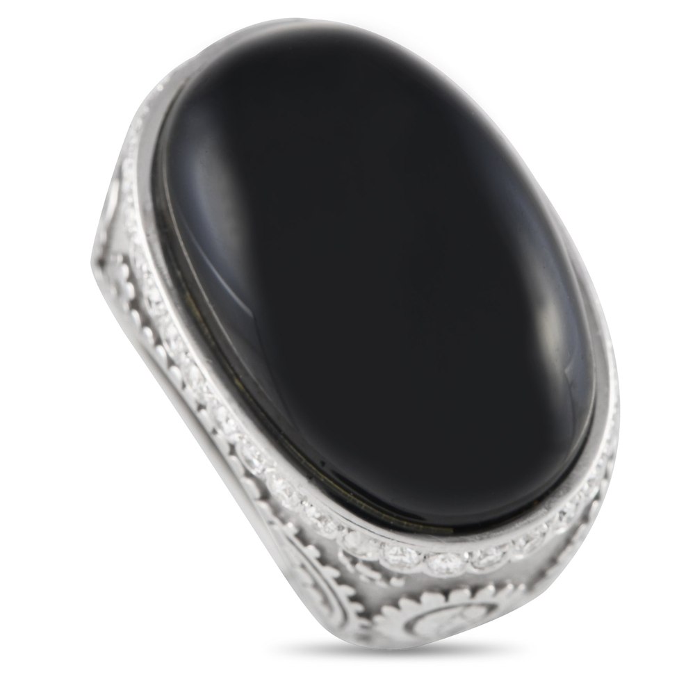 Carrera y Carrera 18K White Gold 0.35ct Diamond and Onyx Ring CC12-122623