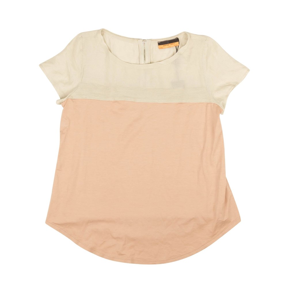 Davide Cenci Mixed Media Short Sleeve T-Shirt – Beige/Blush
