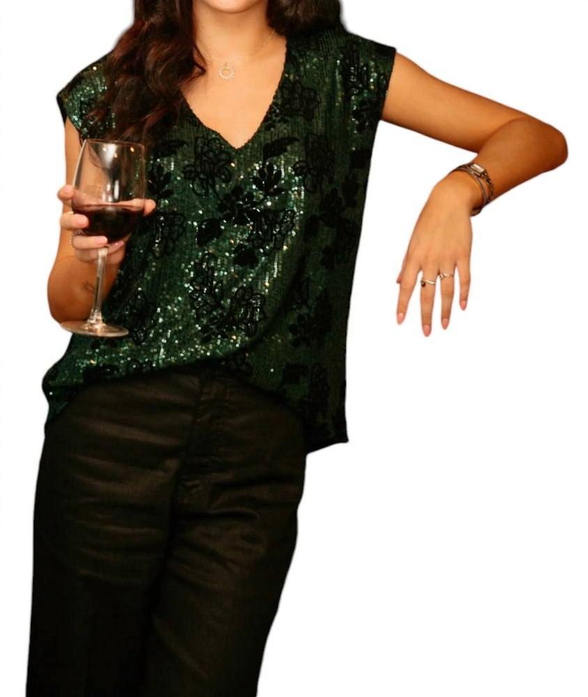 Yanis Sequin Top In Emerald 7803957084220