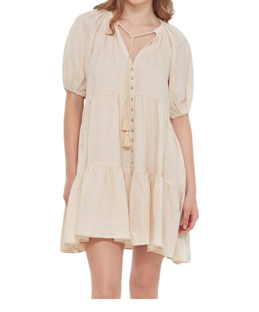 Button Front Tiered Mini Dress In Cream 7803959083068