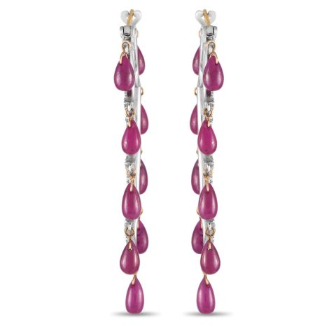 LB Exclusive 14K Yellow Gold and Silver 1.29ct Diamond and Ruby Dangle Earrings MF02-020124