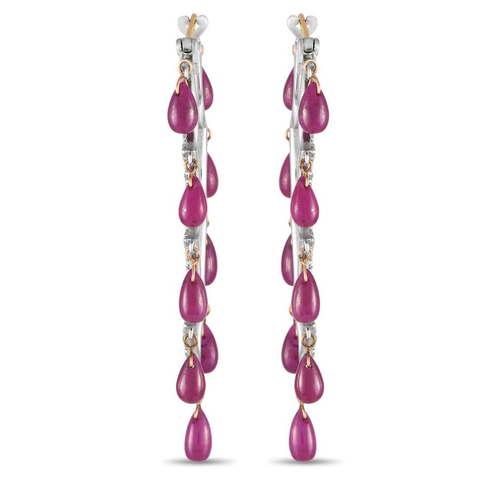 LB Exclusive 14K Yellow Gold and Silver 1.29ct Diamond and Ruby Dangle Earrings MF02-020124