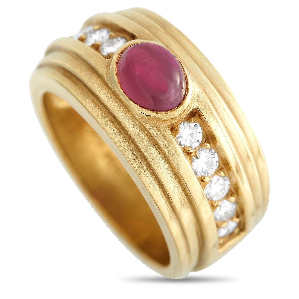 Kieselstein-Cord 18K Yellow Gold 0.50ct Diamond and Ruby Fluted Wide Band Ring KC20-030824