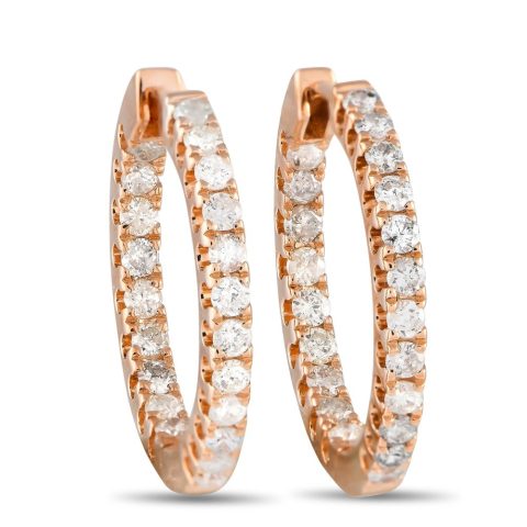 LB Exclusive 14K Rose Gold 1.0ct Diamond Inside-Out Hoop Earrings AER-4633R