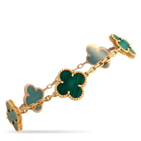 Van Cleef & Arpels Alhambra 18K Yellow Gold Malachite Alhambra Bracelet VC08-031124