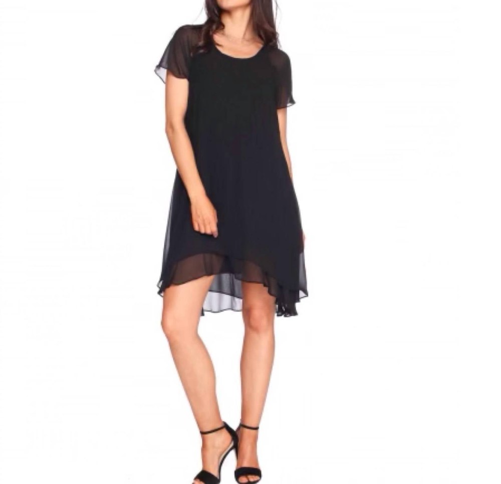 Chiffon Ruffle Bottom Dress In Black 7803961278524
