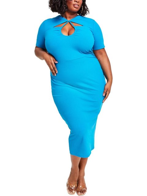 Plus Womens Ribbed Knit Long Bodycon Dress 7803965145148