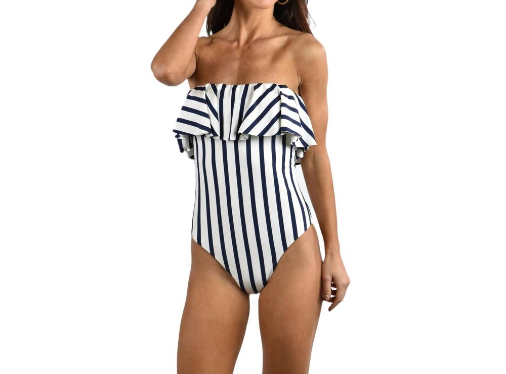 Stripe Ruffle Top One Piece In Ivory/navy 7803966554172