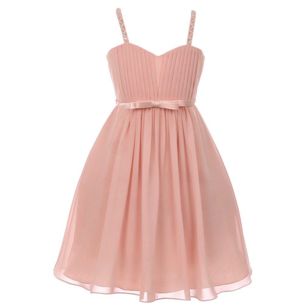 Big Girls Blush Sequin Bead Chiffon Flower Girl Dress 8-16
