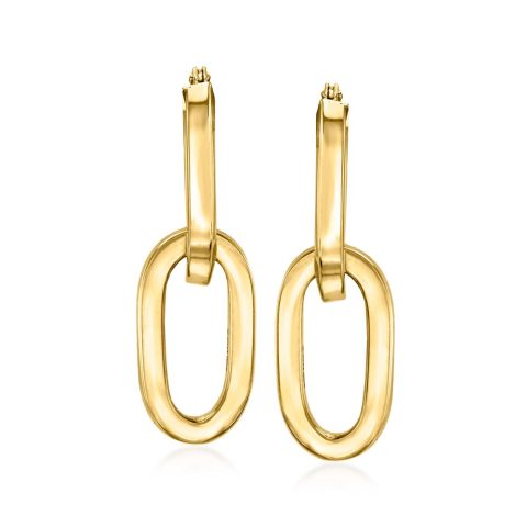 Ross-Simons Italian 14kt Yellow Gold Removable Paper Clip Link Hoop Drop Earrings