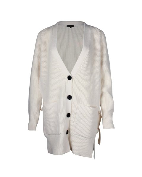 Proenza Schouler V-Neck Ribbed Knit Cardigan in Cream Wool 7703677894716