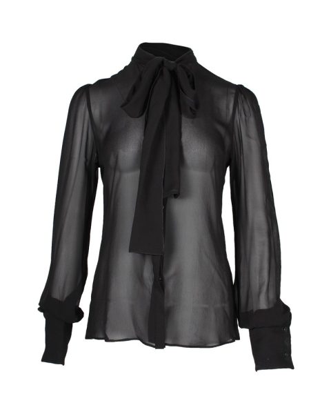 Dolce & Gabbana Sheer Pussy Bow Shirt in Black Silk 7703677534268