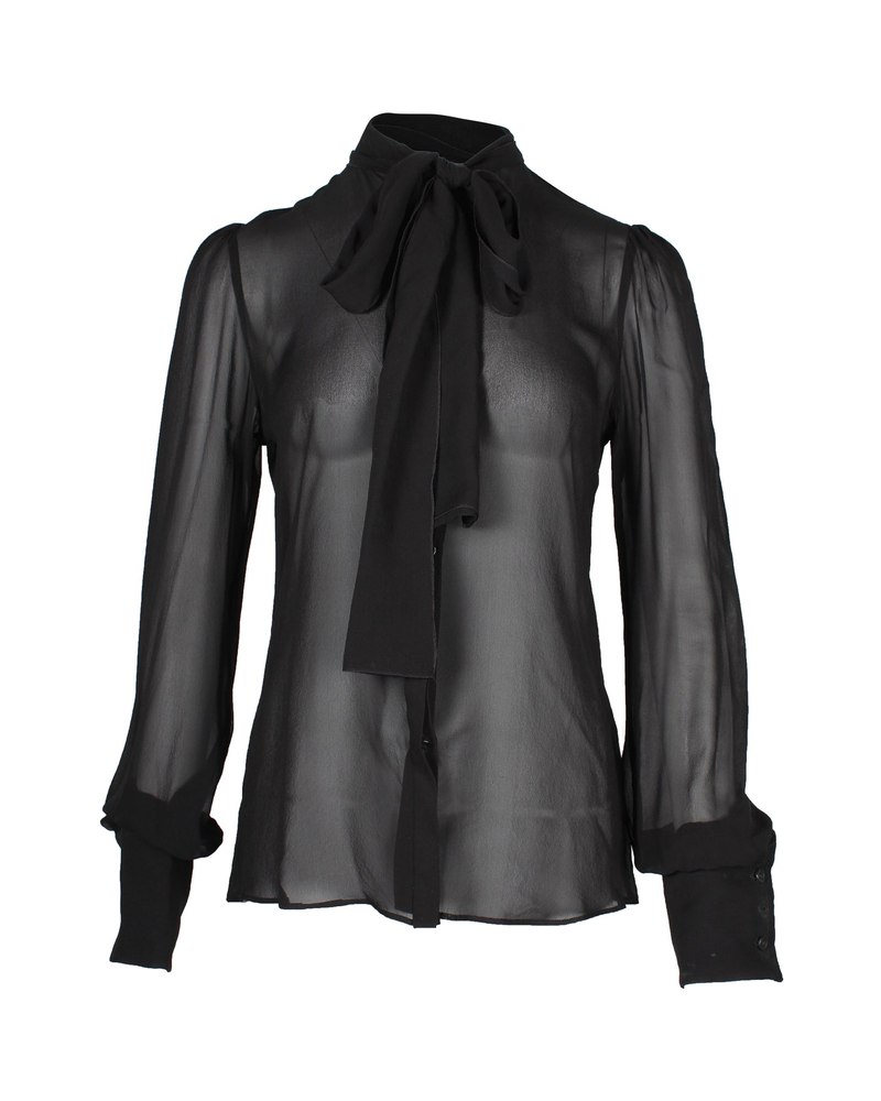 Dolce & Gabbana Sheer Pussy Bow Shirt in Black Silk 7703677534268