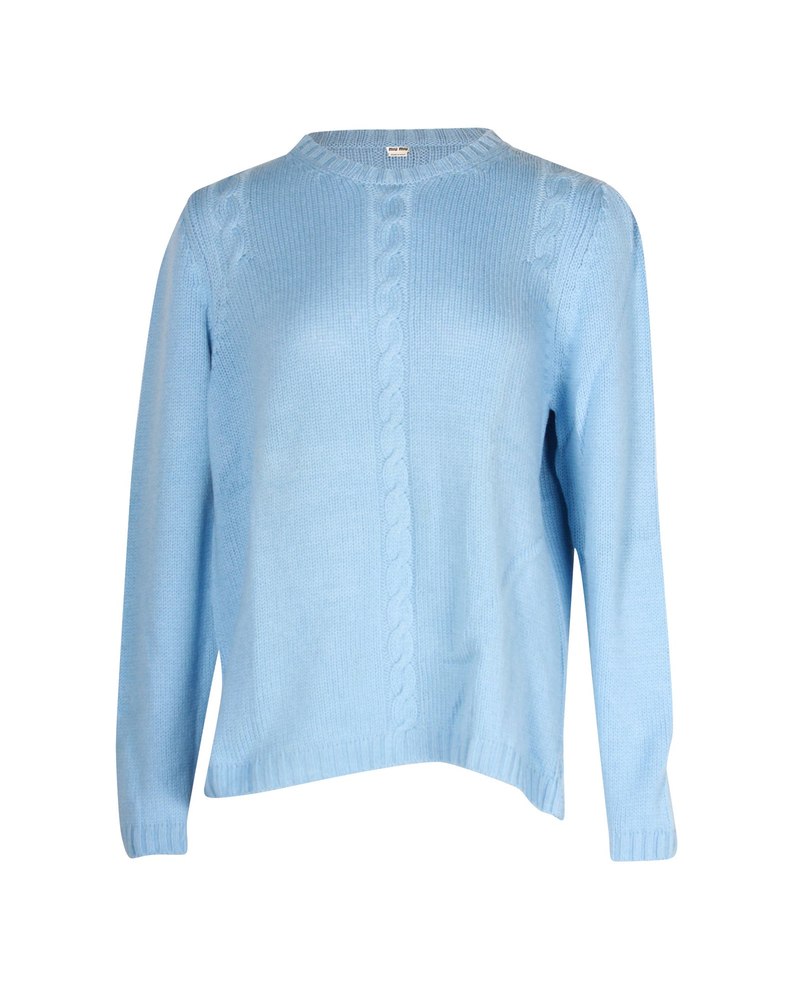 Miu Miu Cable-Knit Sweater in Blue Cashmere 7703677632572