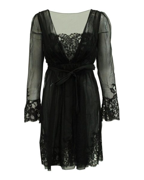 Alberta Ferretti Sheer Lace Dress in Black Silk 7703678451772