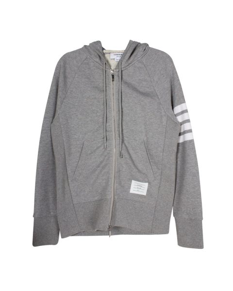 Thom Browne Grey Engineered 4-Bar Zip-Up Hoodie in Grey Cotton 7703679074364