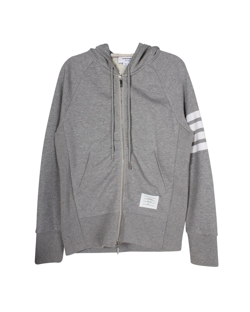 Thom Browne Grey Engineered 4-Bar Zip-Up Hoodie in Grey Cotton 7703679074364