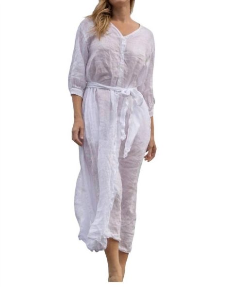 Corine Linen Maxi Dress In White 7803980349500