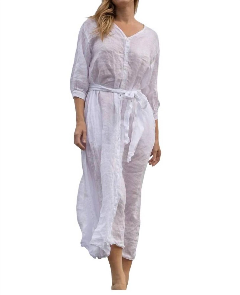 Corine Linen Maxi Dress In White 7803980349500