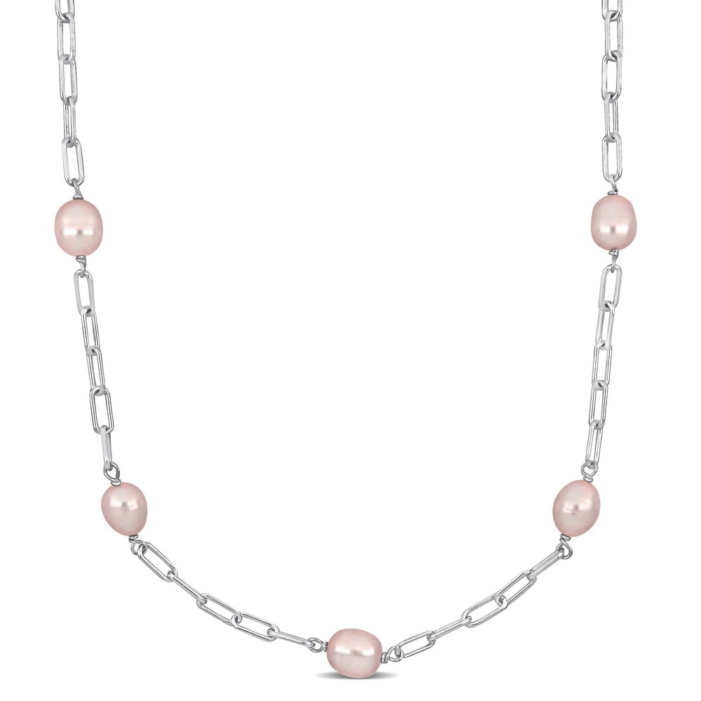 Mimi & Max 8-9mm Pink Cultured Freshwater Pearl Station Necklace in Sterling Silver – 18+2 in