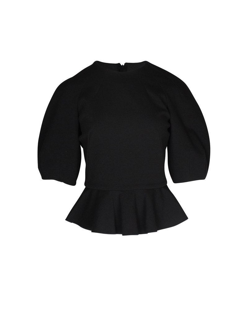 Alexander McQueen Round Sleeve Peplum Top in Black Wool 7703679696956