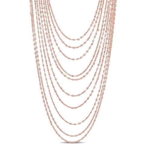Mimi & Max Multi-Strand Chain Necklace in Rose Plated Sterling Silver – 18 in