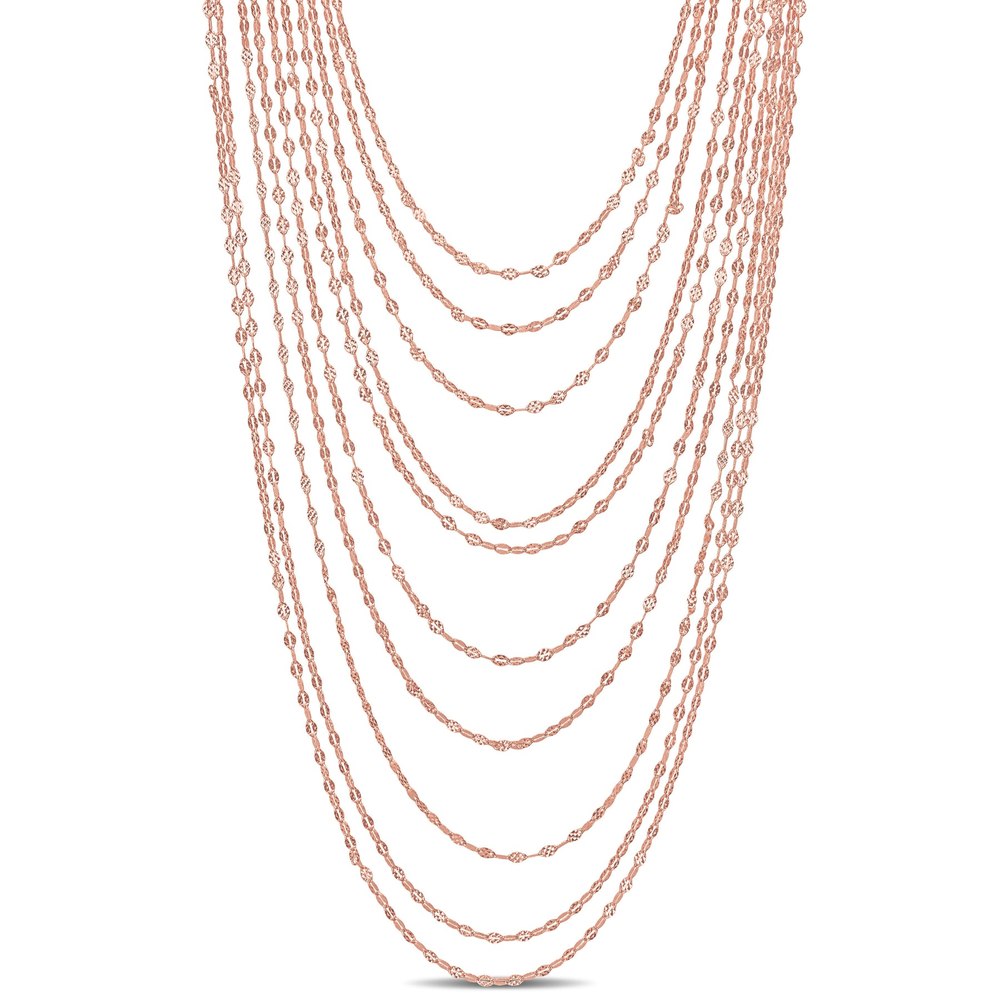 Mimi & Max Multi-Strand Chain Necklace in Rose Plated Sterling Silver – 18 in