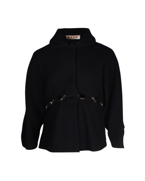 Marni Front-Button Oversized Coat in Black Wool 7703679500348