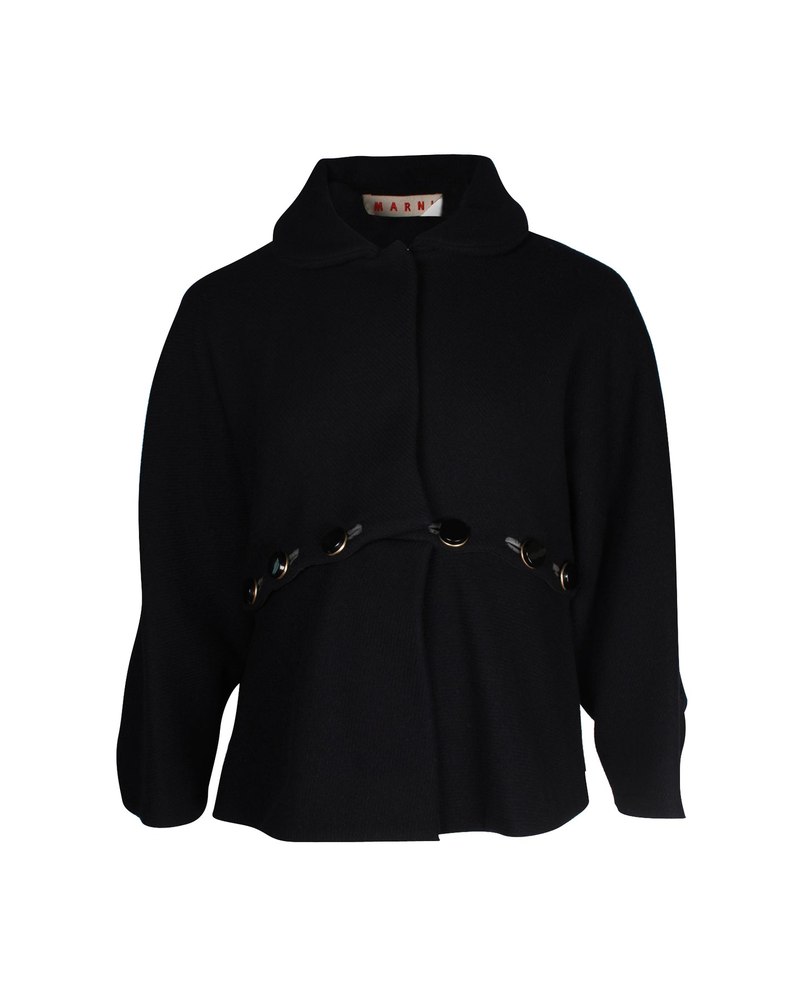Marni Front-Button Oversized Coat in Black Wool 7703679500348