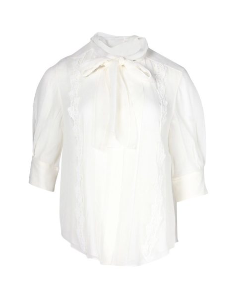 Chloe Scarf Collar Blouse in White Silk 7703679860796