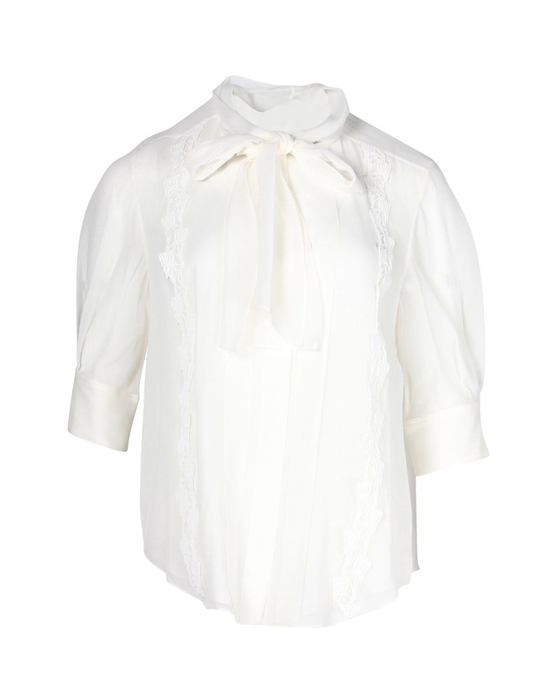Chloe Scarf Collar Blouse in White Silk 7703679860796