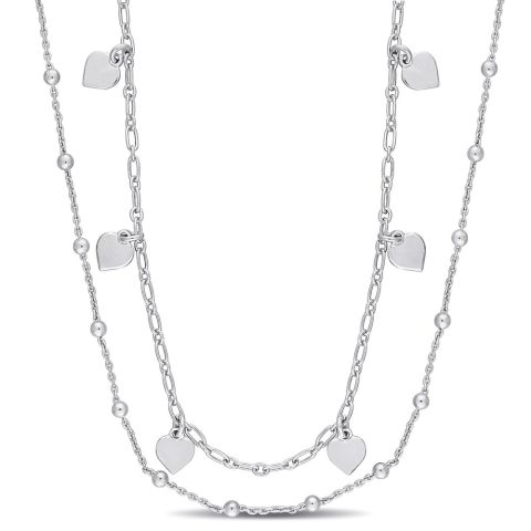 Mimi & Max Heart and Ball Bead Chain Necklace in Sterling Silver – 19.5 in
