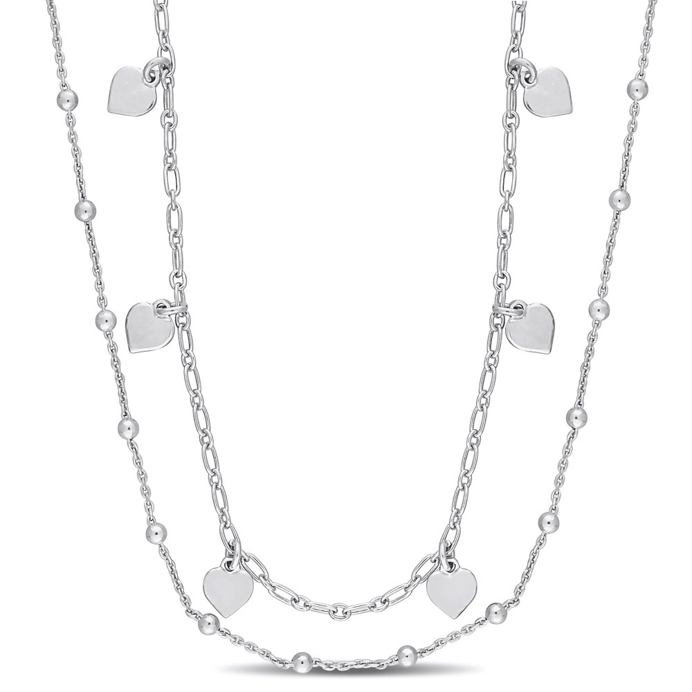 Mimi & Max Heart and Ball Bead Chain Necklace in Sterling Silver – 19.5 in