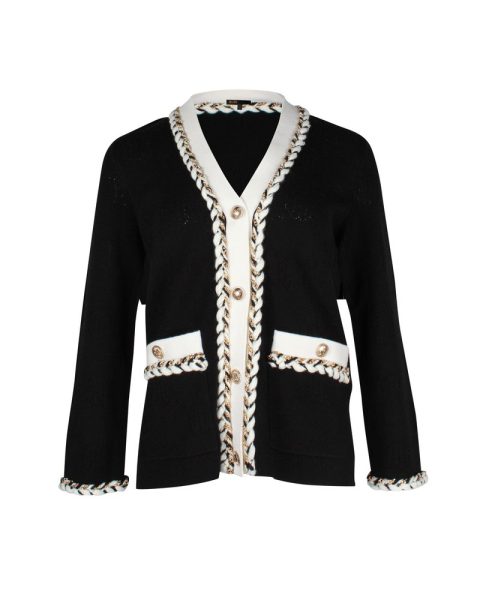 Maje Braided-Trim Moostier Cardigan in Black Acrylic-Wool Blend 7703679664188