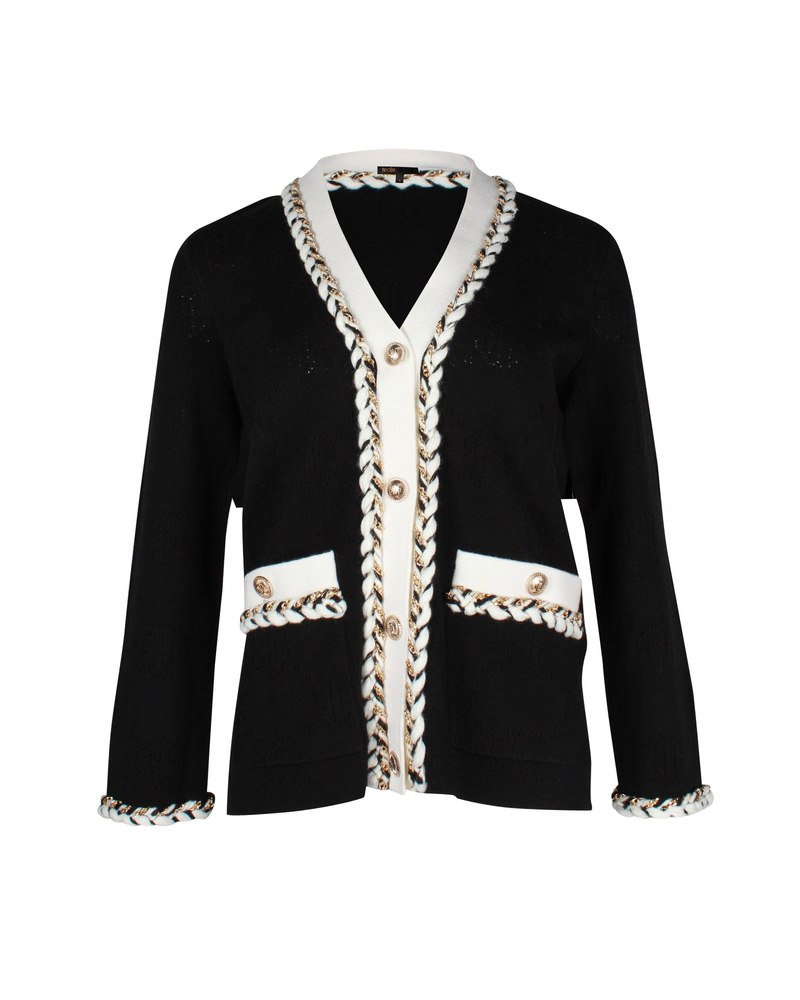 Maje Braided-Trim Moostier Cardigan in Black Acrylic-Wool Blend 7703679664188