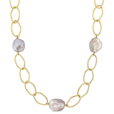Mimi & Max 14-20mm Pink Cultured Freshwater Fancy Shape Pearl Chain Necklace in Yellow Silver – 26+1.5 in