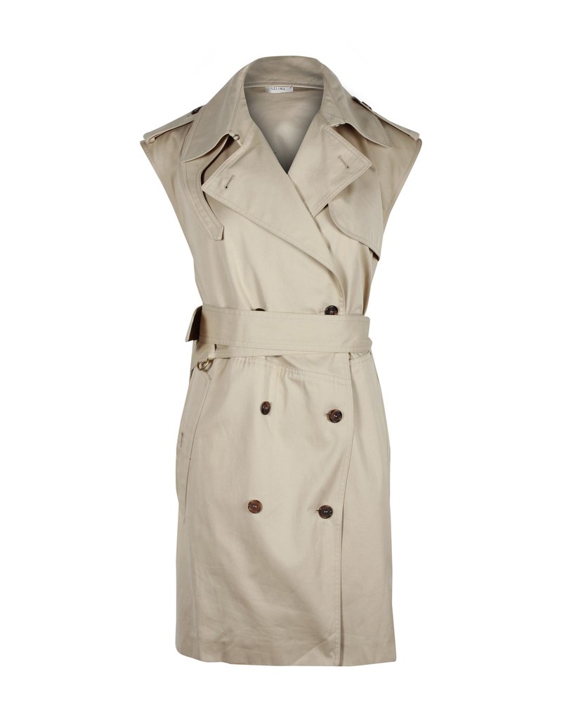 Celine Sleeveless Double-Breasted Trench Coat in Beige Cotton 7703680647228