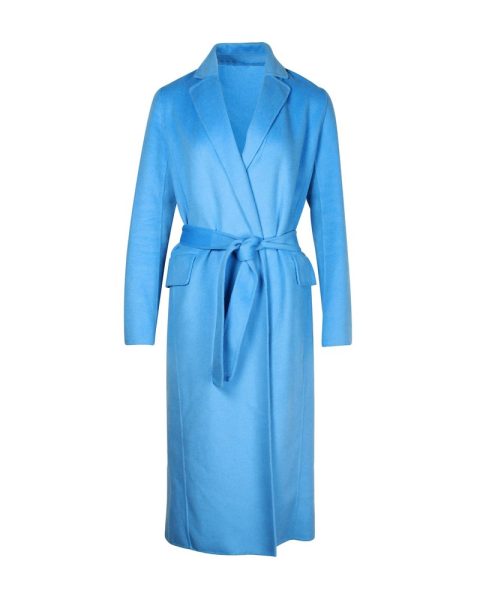 Maje Belted Brushed Felt Coat In Blue Wool 7703680876604