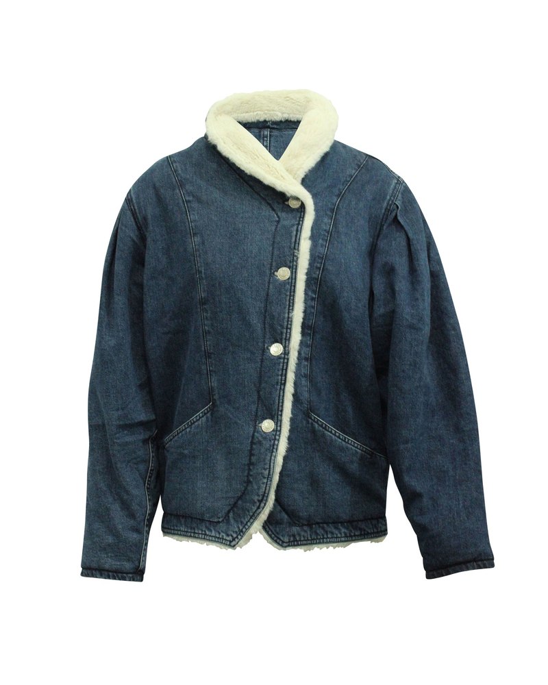 Isabel Marant Dipauline Denim and Faux Fur Jacket in Blue Cotton 7703681007676