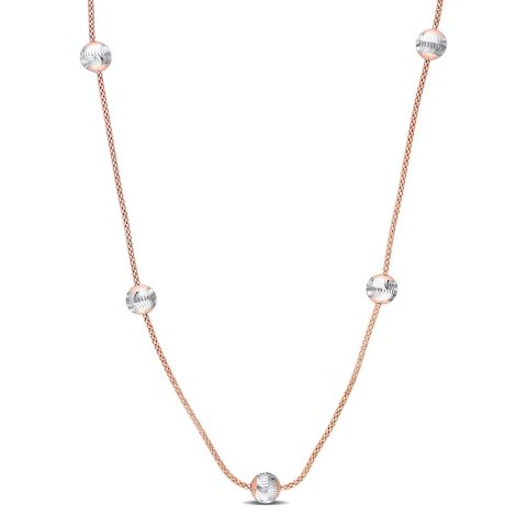 Mimi & Max 6mm White Ball Station Chain Necklace in Rose Plated Sterling Silver – 16 in