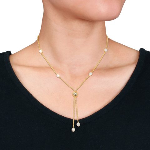 Mimi & Max 6-7mm Cultured Freshwater Pearl Tassel Necklace in Yellow Silver – 20 in