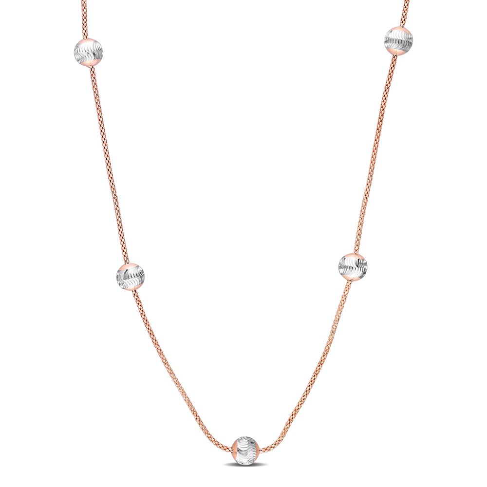 Mimi & Max 6mm White Ball Station Chain Necklace in Rose Plated Sterling Silver – 18 in