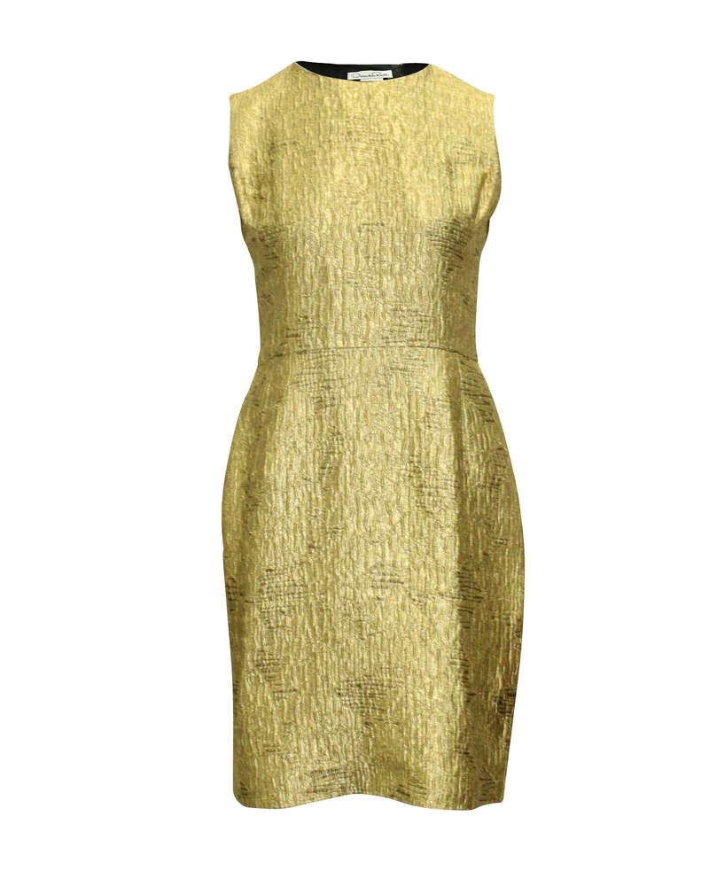 Oscar De La Renta Sleeveless Sheath Dress in Metallic Gold Viscose 7703681597500