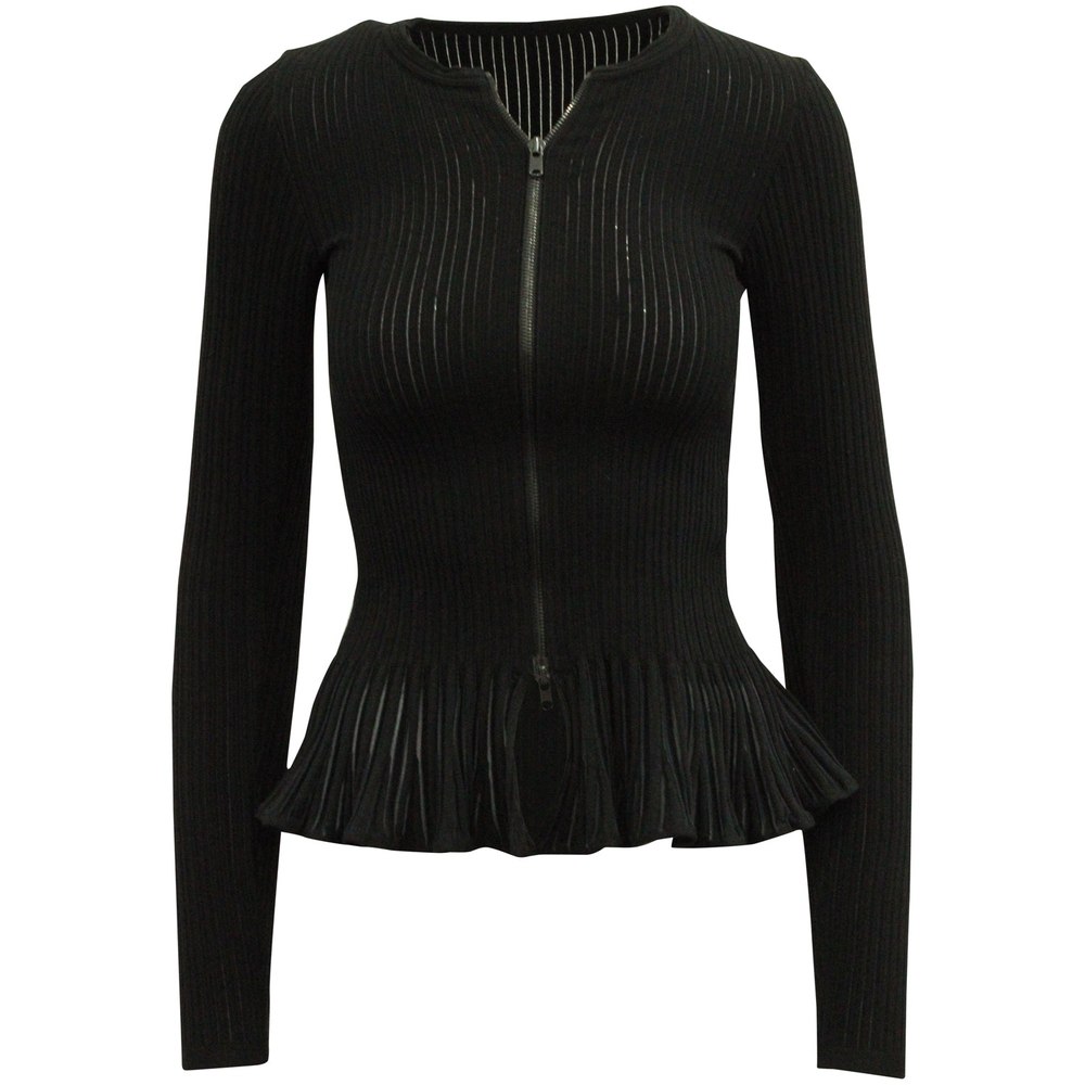 Alaïa Zip Cardigan in Black Wool 7703682449468