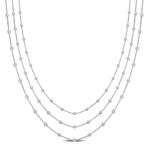 Mimi & Max 3-Strand Station Ball Necklace in Sterling Silver – 16+2 in