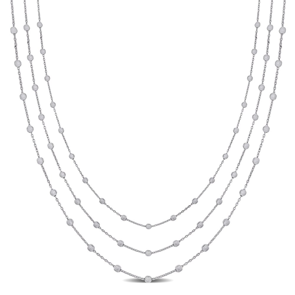 Mimi & Max 3-Strand Station Ball Necklace in Sterling Silver – 16+2 in