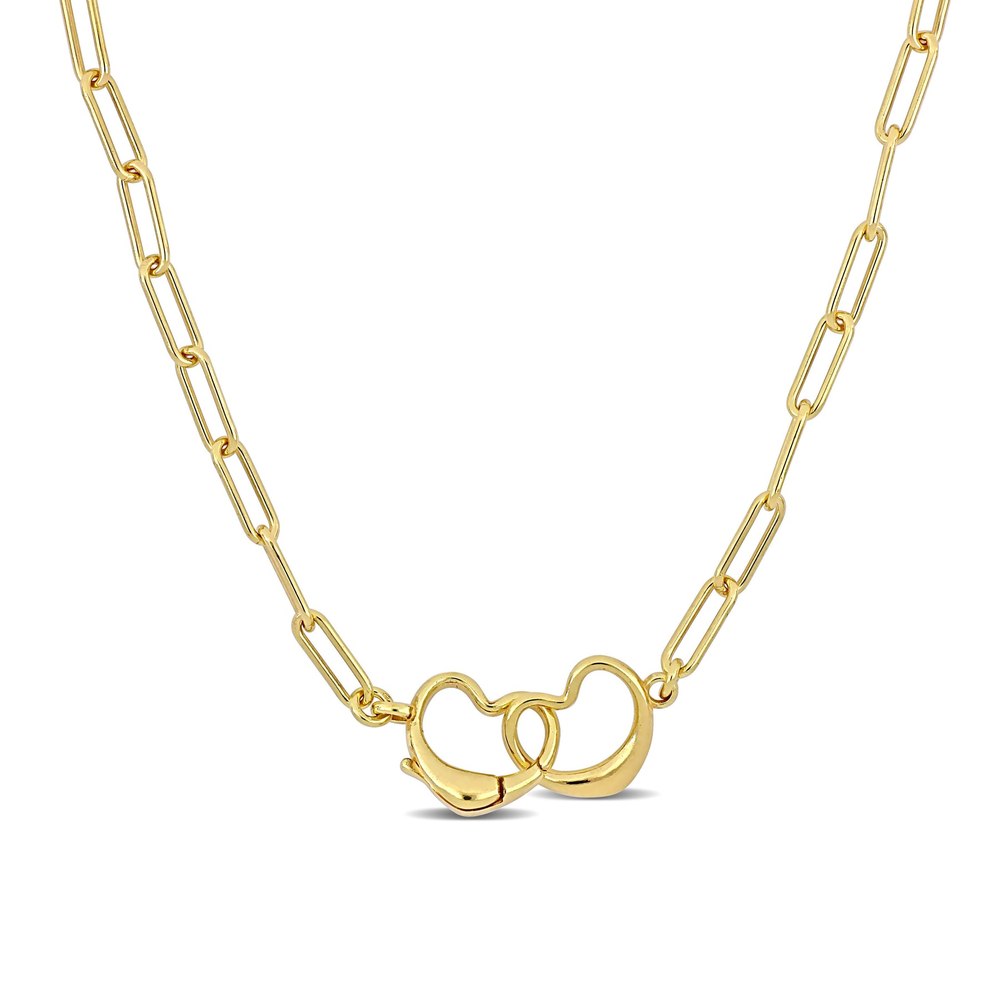 Mimi & Max Double Heart Clasp Paperclip Link Necklace in Yellow Sterling Silver – 20 in