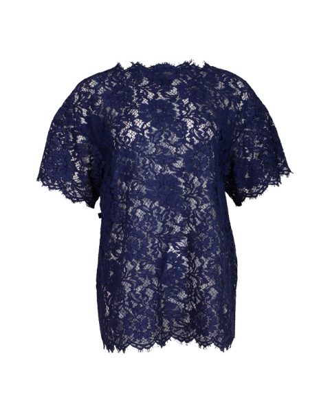 Valentino Lace Top in Navy Blue Cotton 7703681433660